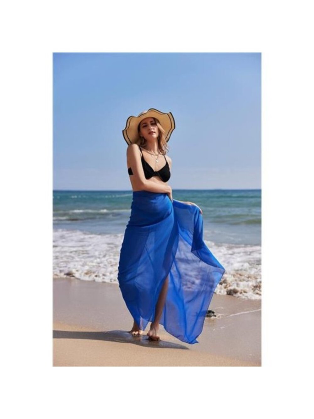 Women's Sarong Swimsuit Coverups Chiffon Long Bikini Wraps, Blue - Picture 4 of 6
